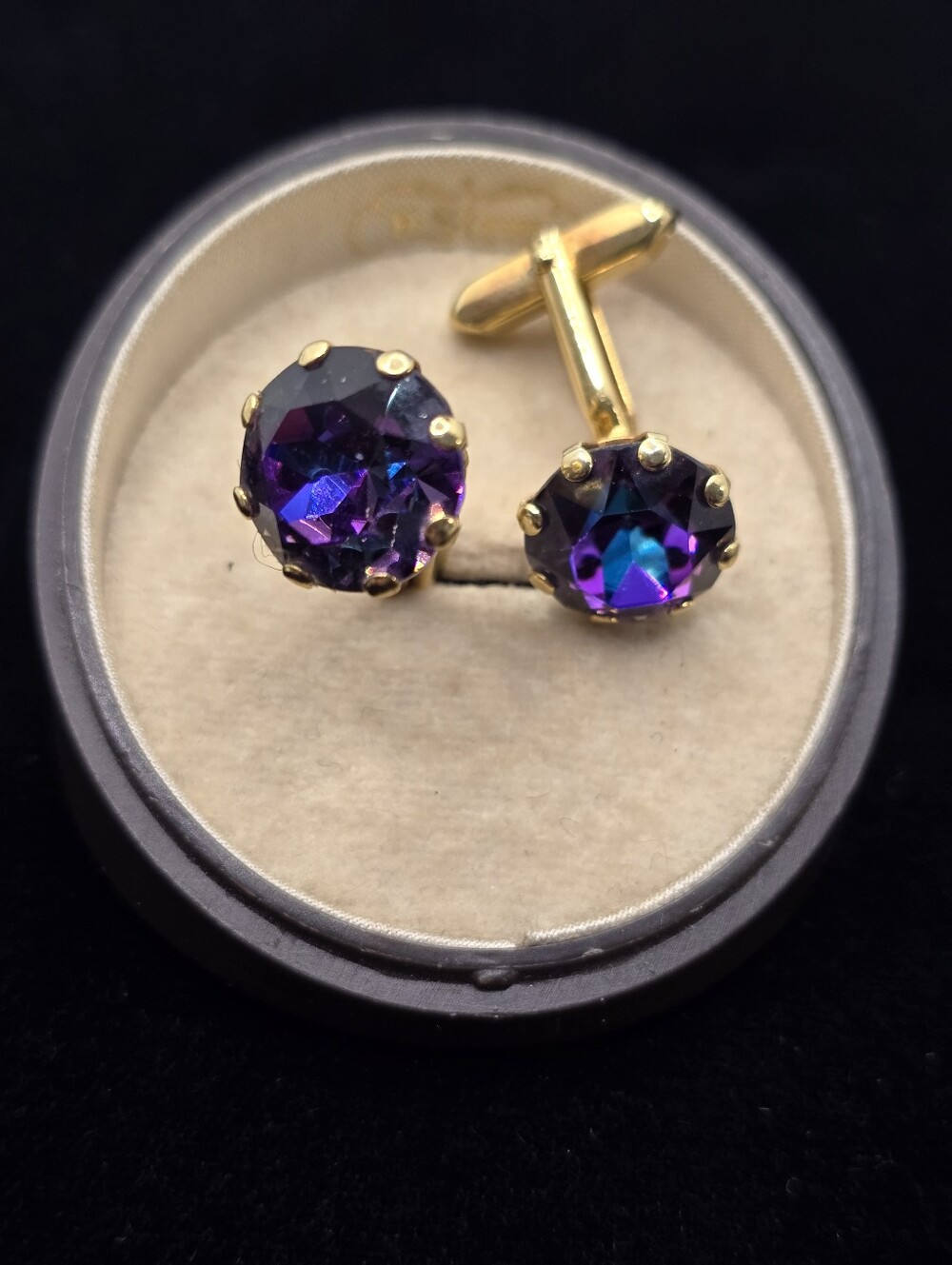 Vintage Blue Purple Mirror Glass Cufflinks